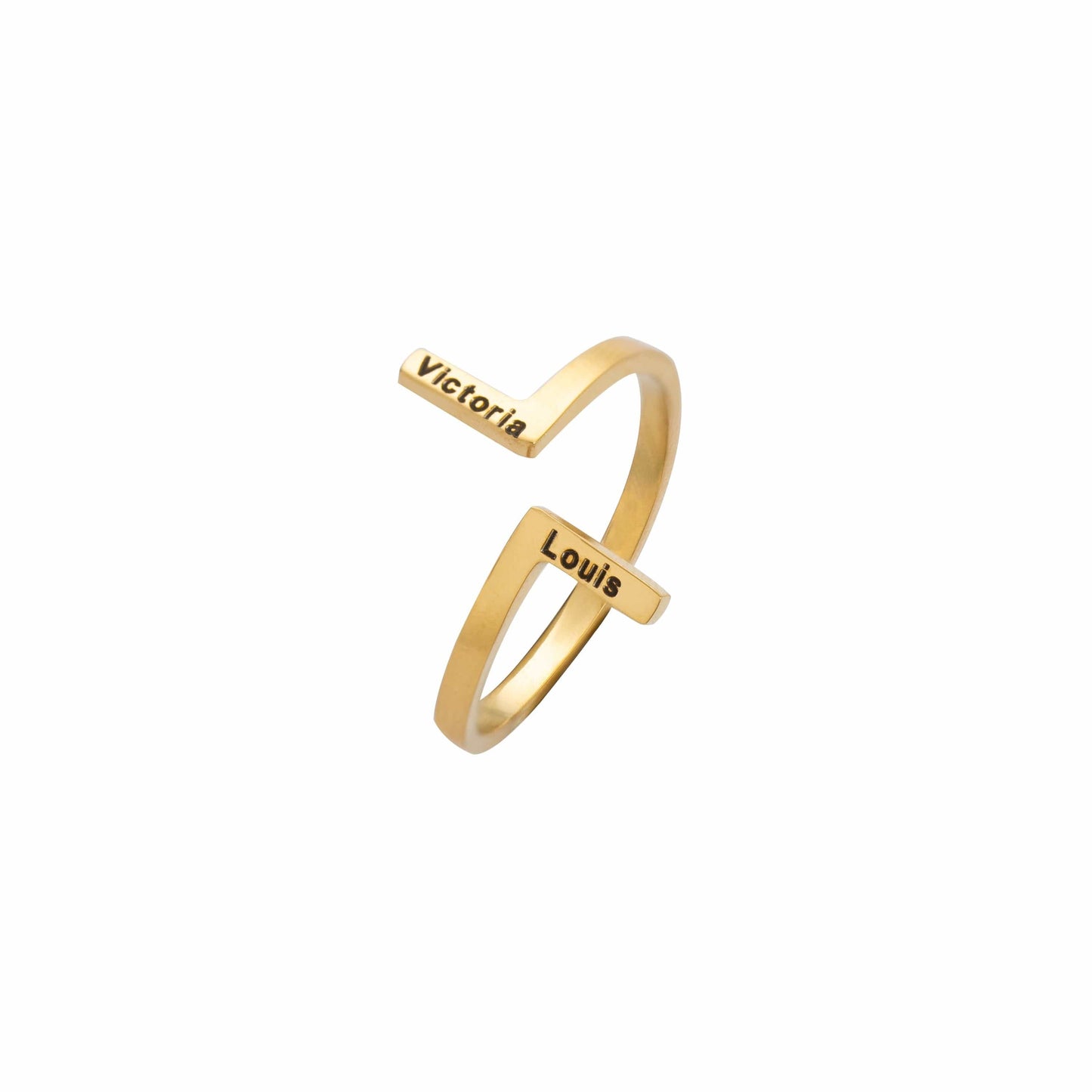 Eenvoudige verticale ring met twee voornamen Goud / 52