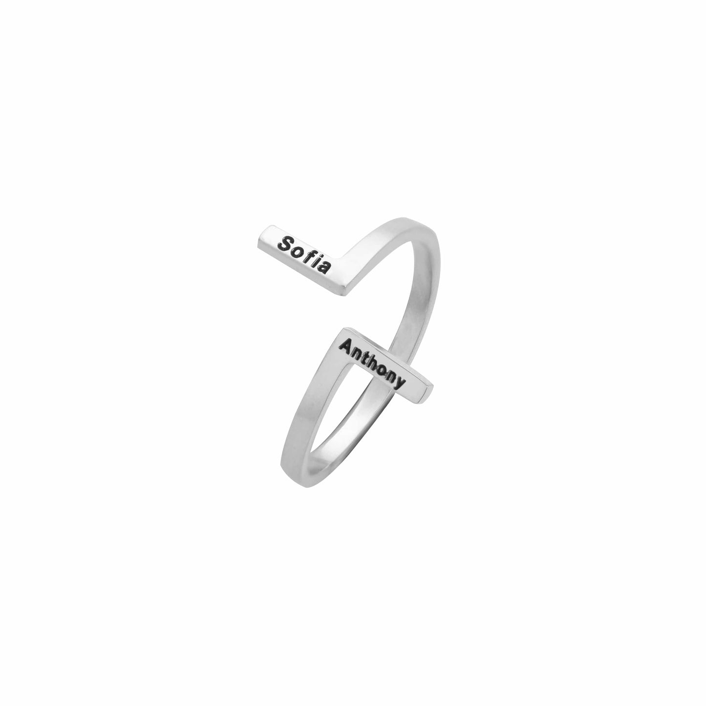 Eenvoudige verticale ring met twee voornamen Zilver / 52