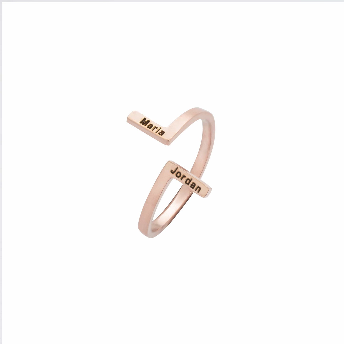 Eenvoudige verticale ring met twee voornamen Rosé goud / 52
